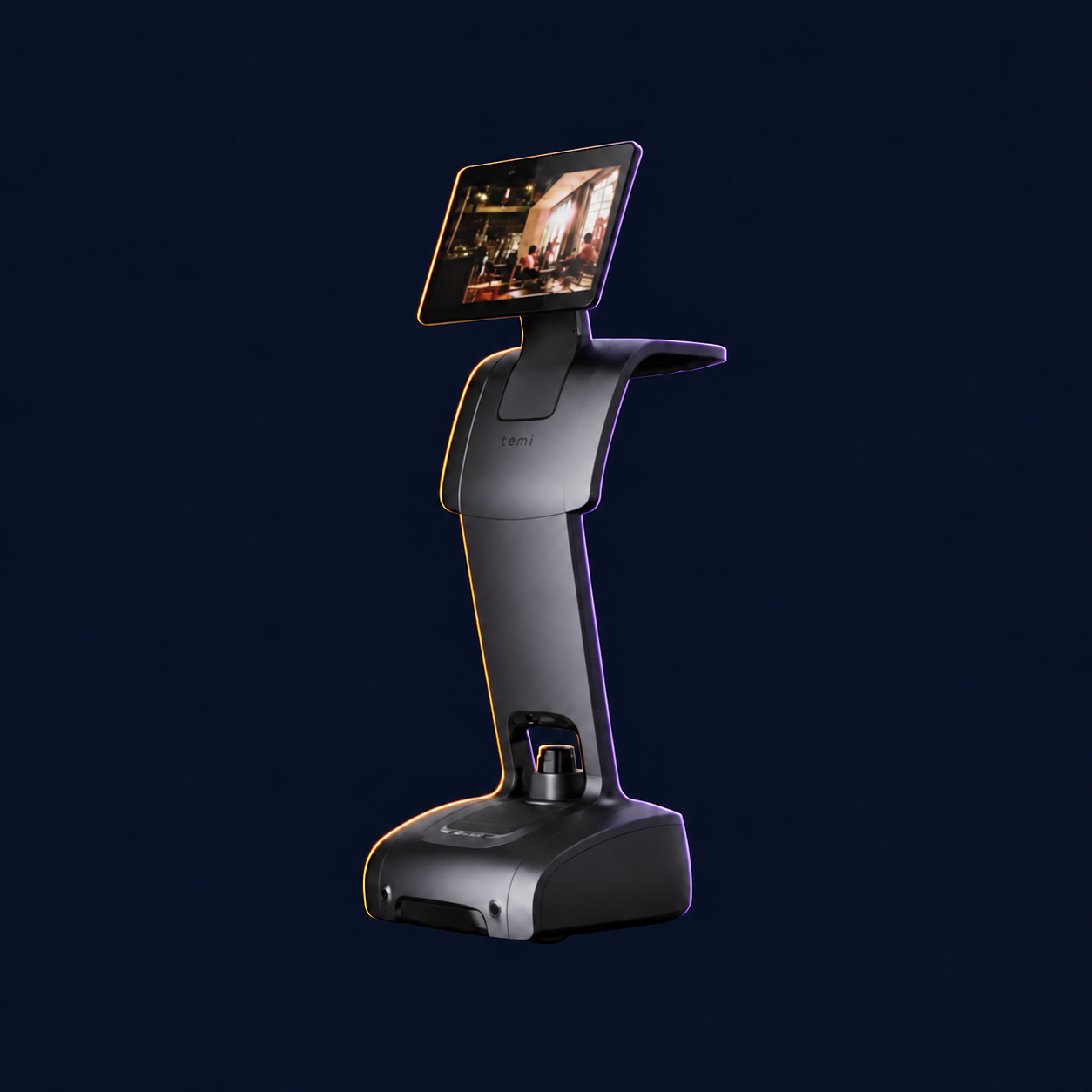 temi V3 Robot (Wi-Fi) with decorative Halloween background and edge lighting.